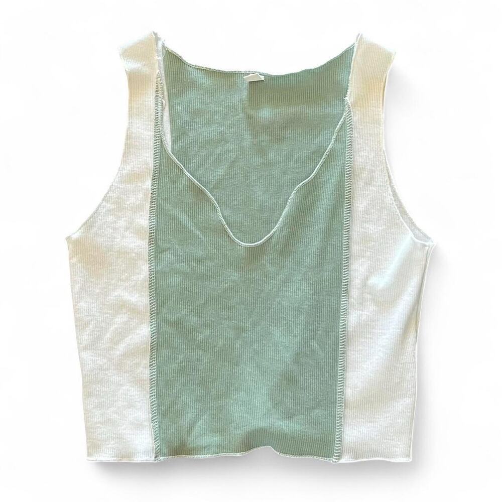 SHEIN White Green Striped Tank Top | Fitted Y2K Basic Cami Summer Size S